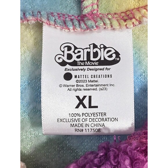 Mattel Barbie Movie "I am Kenough" Rainbow Tie Dye Sherpa Hoodie Unisex Size XL - Picture 7 of 15